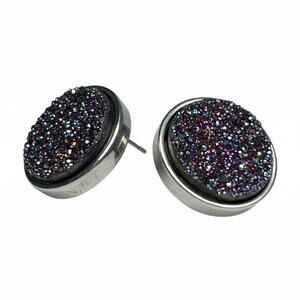 Iridescent Druzy Stud Earrings Color Shift Pink Blue Purple Round